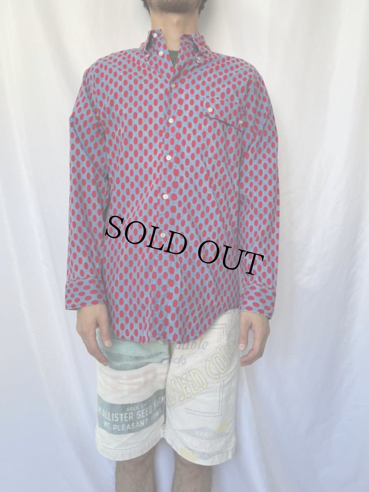 画像2: 70's Mac Gregor ”Brolly Male” ドット柄 ボタンダウンコットンシャツ M (2)