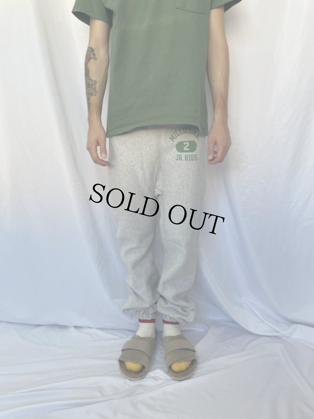 画像2: 70's Champion REVERSE WEAVE USA製 単色タグ "MILLICOMA JR.HIGH" スウェットパンツ M (2)