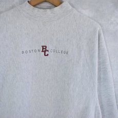 画像1: 90's Champion REVERSE WEAVE USA製 "BOSTON COLLEGE" 刺繍入り ラグランモックネックスウェット XL (1)