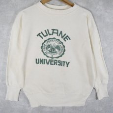 画像1: 50's "TULANE UNIVERSITY" 前V 染み込みプリントスウェット (1)