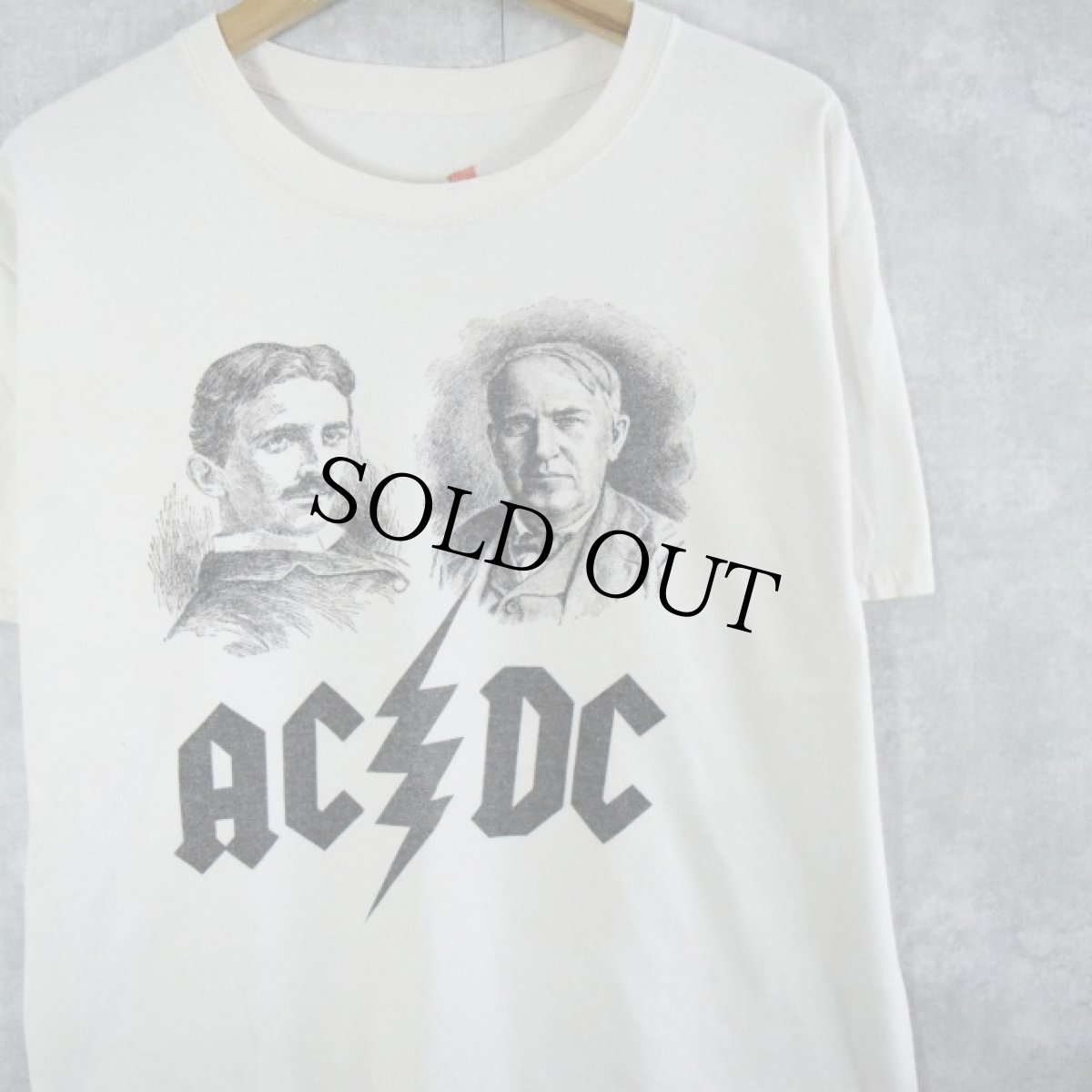 画像1: "AC/DC" テスラ×エジソン ロックバンドパロディTシャツ L (1)