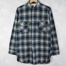画像1: 60's Sears PILGRIM チェック柄 マチ付きウールシャツ SM (1)