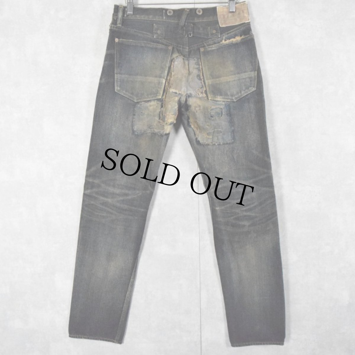 画像2: KAPITAL バックルバック ボロ加工デニムパンツ W30 (2)