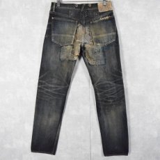 画像2: KAPITAL バックルバック ボロ加工デニムパンツ W30 (2)