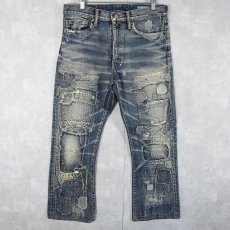 画像1: KAPITAL パッチワーク ボロ加工デニムパンツ W32 (1)