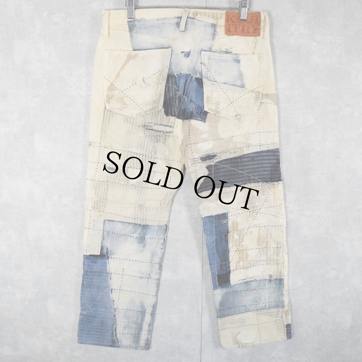 画像2: KAPITAL パッチワーク×ボロ加工 ホワイトデニムパンツ W27 (2)