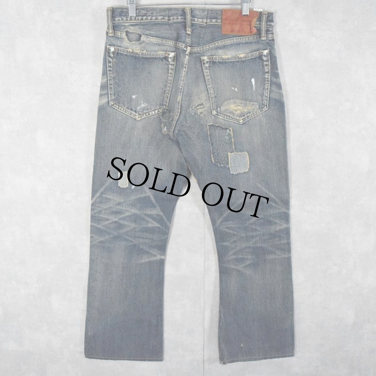 画像2: KAPITAL パッチワーク ボロ加工デニムパンツ W32 (2)