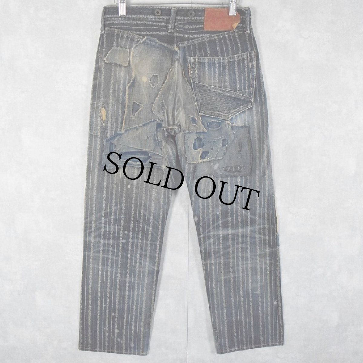 画像2: KAPITAL パッチワーク ボロ加工デニムパンツ W28 (2)