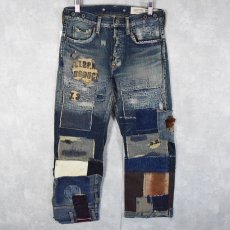 画像1: KAPITAL パッチワーク バックルバック ボロ加工デニムパンツ W30 (1)