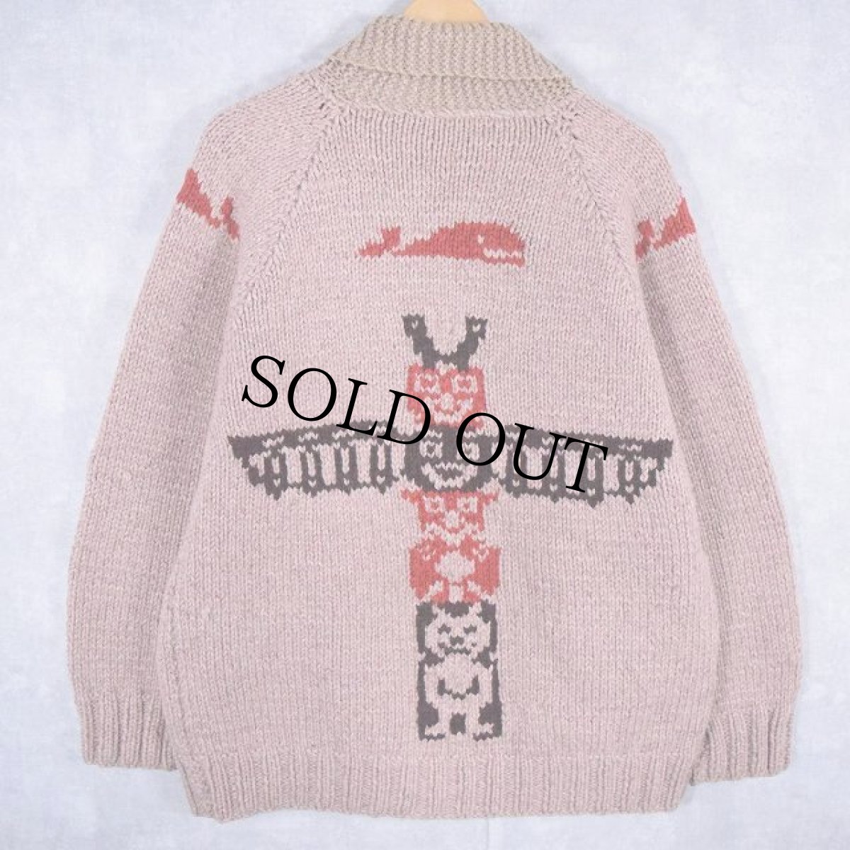 画像2: 60's トーテムポール柄 ショールカラー カウチンニットジャケット (2)