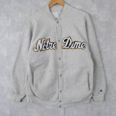 画像1: 90's Champion USA製 REVERSE WEAVE "Nortre Dame" ワッペン付き フルスナップスウェット L (1)