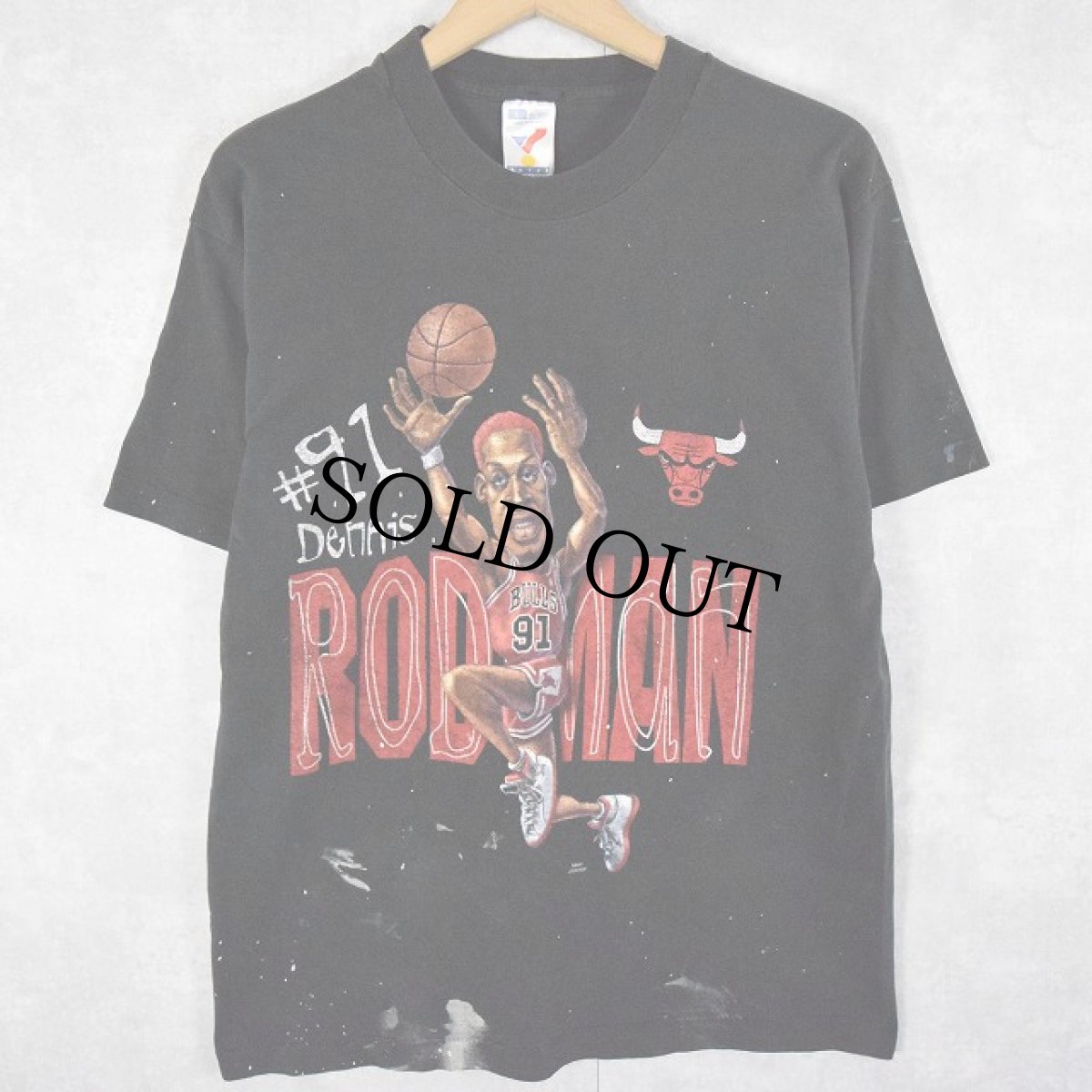 画像1: 90's Dennis Rodman USA製 NBAプレイヤーイラストTシャツ L (1)