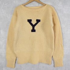 画像1: 40〜50's Stadium "YALE" フェルトパッチ ウールニットセーター (1)