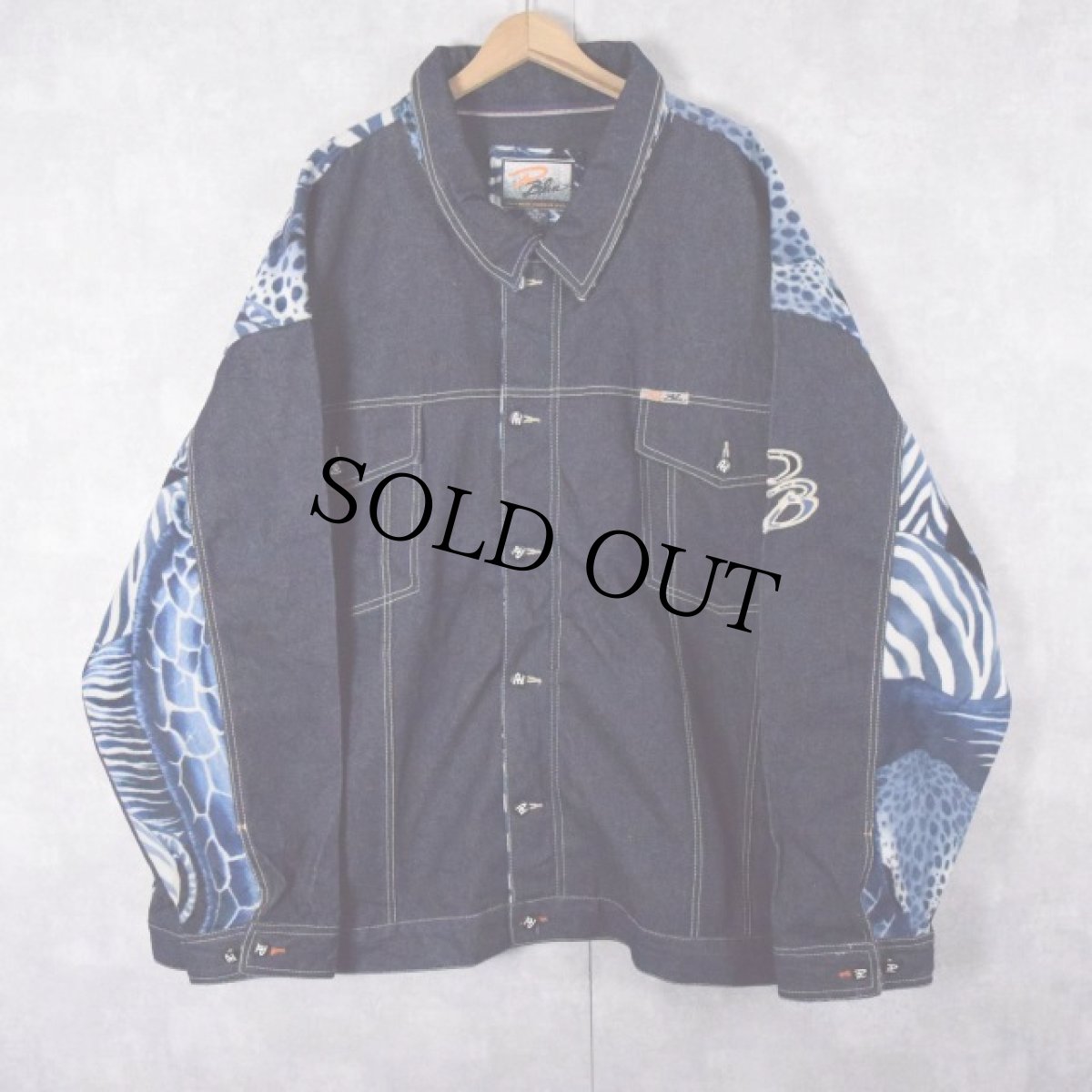 画像2: RAW BLUE RUGGED アニマル柄 切り替え デニムジャケット 6XL (2)
