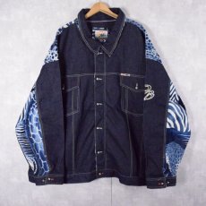 画像2: RAW BLUE RUGGED アニマル柄 切り替え デニムジャケット 6XL (2)