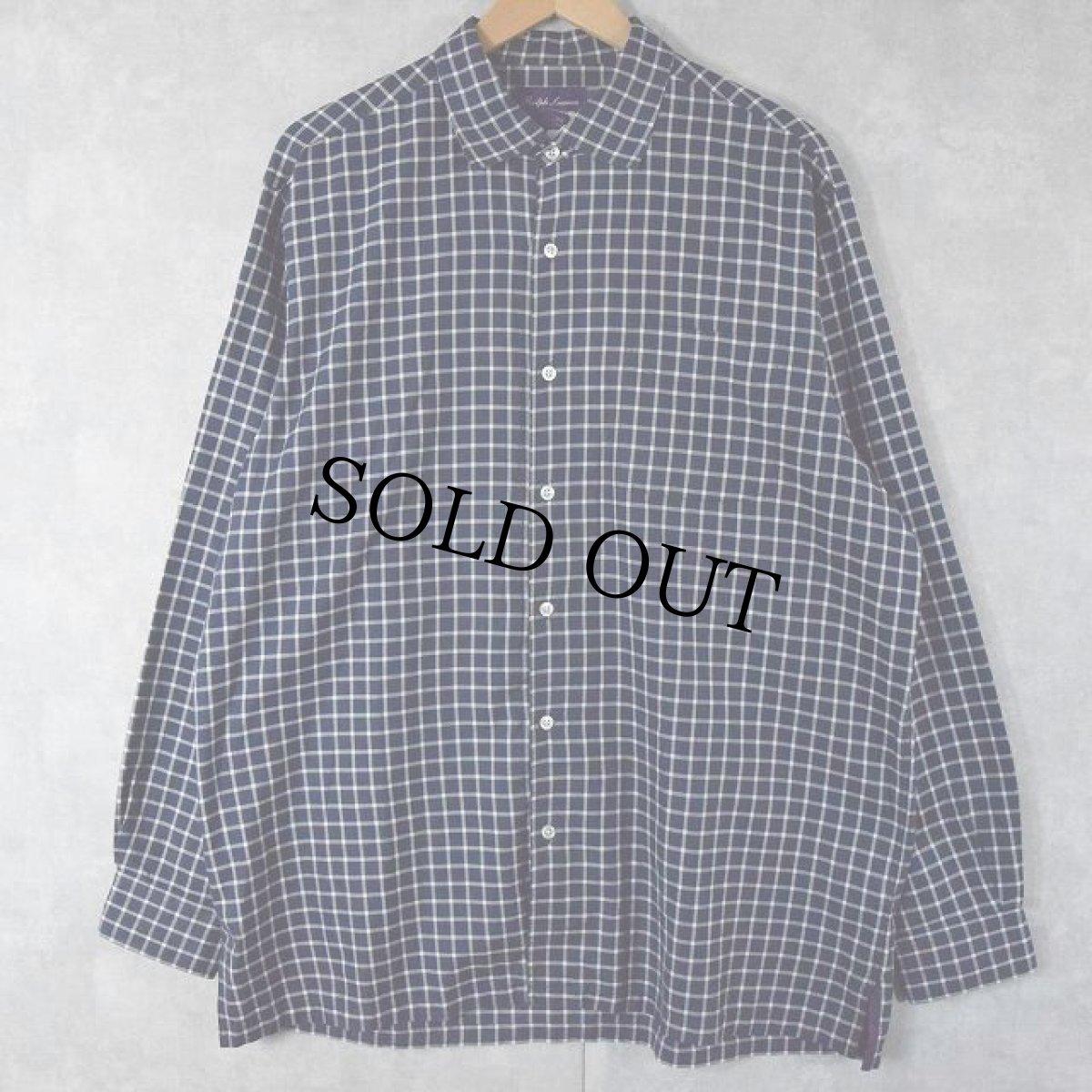 画像1: Ralph Lauren Purple Label ITALY製 グラフチェック柄 コットンツイルシャツ L (1)