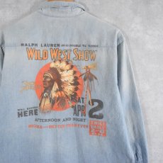 画像1: POLO Ralph Lauren RRL "WILD WEST SHOW" インディアンプリント シャンブレーウエスタンシャツ L (1)