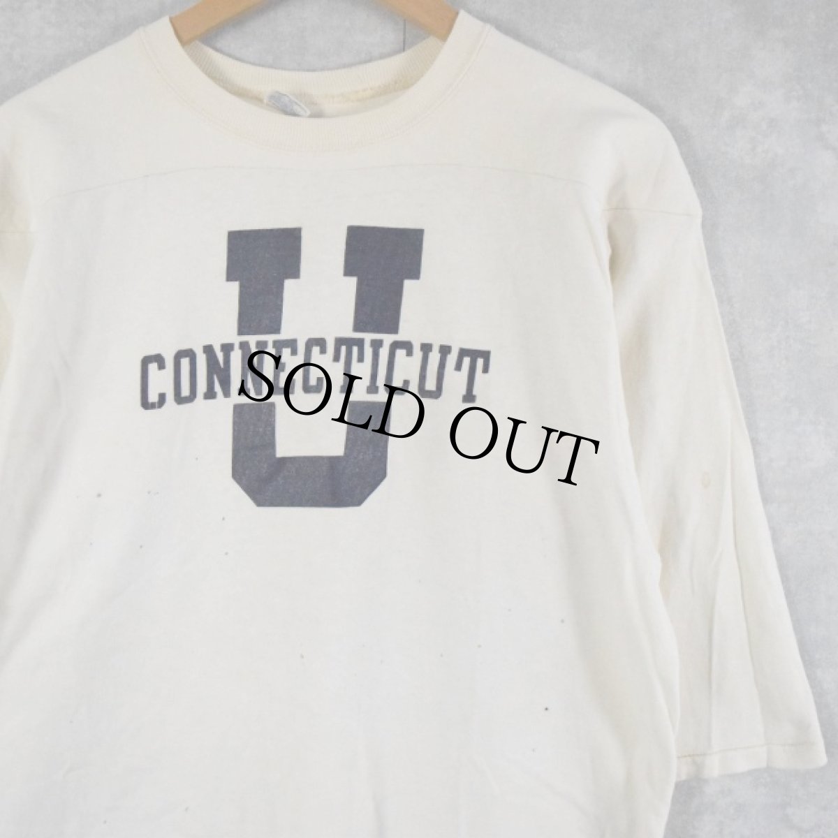 画像1: 70's Champion USA製 バータグ "CONNECTICUT" 七分袖フットボールTシャツ L (1)