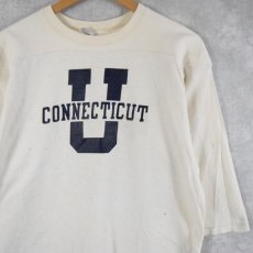 画像1: 70's Champion USA製 バータグ "CONNECTICUT" 七分袖フットボールTシャツ L (1)