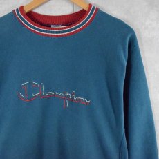 画像1: 90's Champion REVERSE WEAVE USA製 ボーダーリブ ロゴ刺繍 スウェット XL (1)