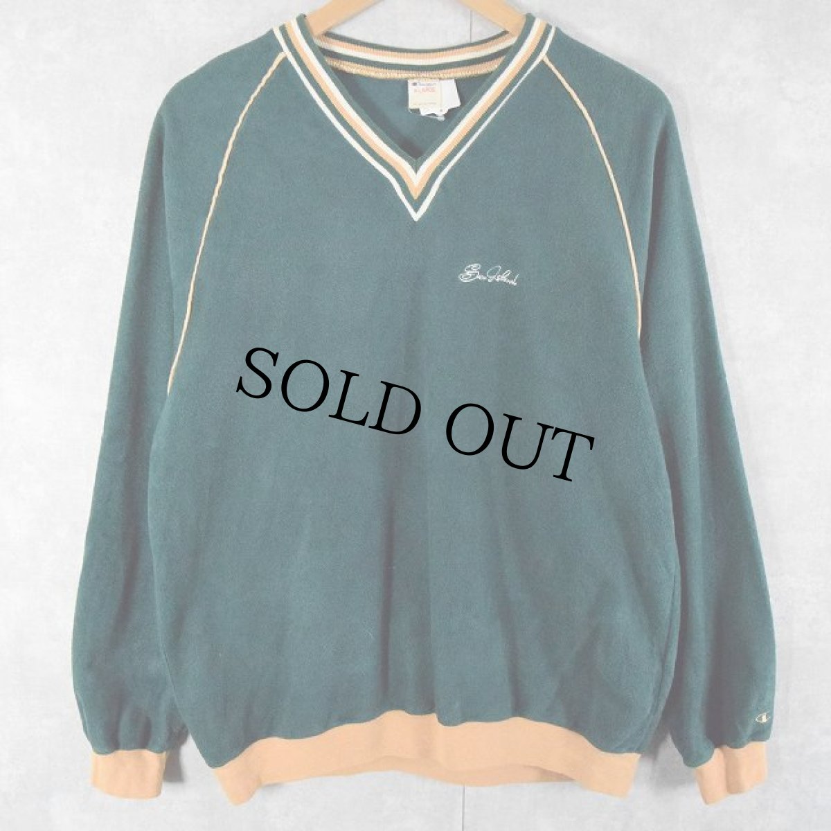 画像2: 80's Champion トリコタグ USA製 "Sea Island" Vネック ベロアカットソー XL (2)