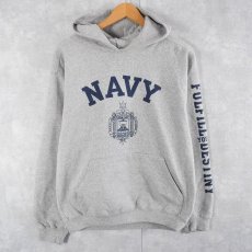 画像1: 90's U.S.NAVY USA製 袖プリント スウェットフーディー S (1)