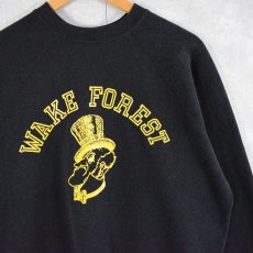 画像1: 80's Tultex USA製 "WAKE FOREST" プリントラグランスウェット XL (1)