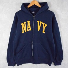 画像1: "NAVY" プリント ジップパーカー  (1)