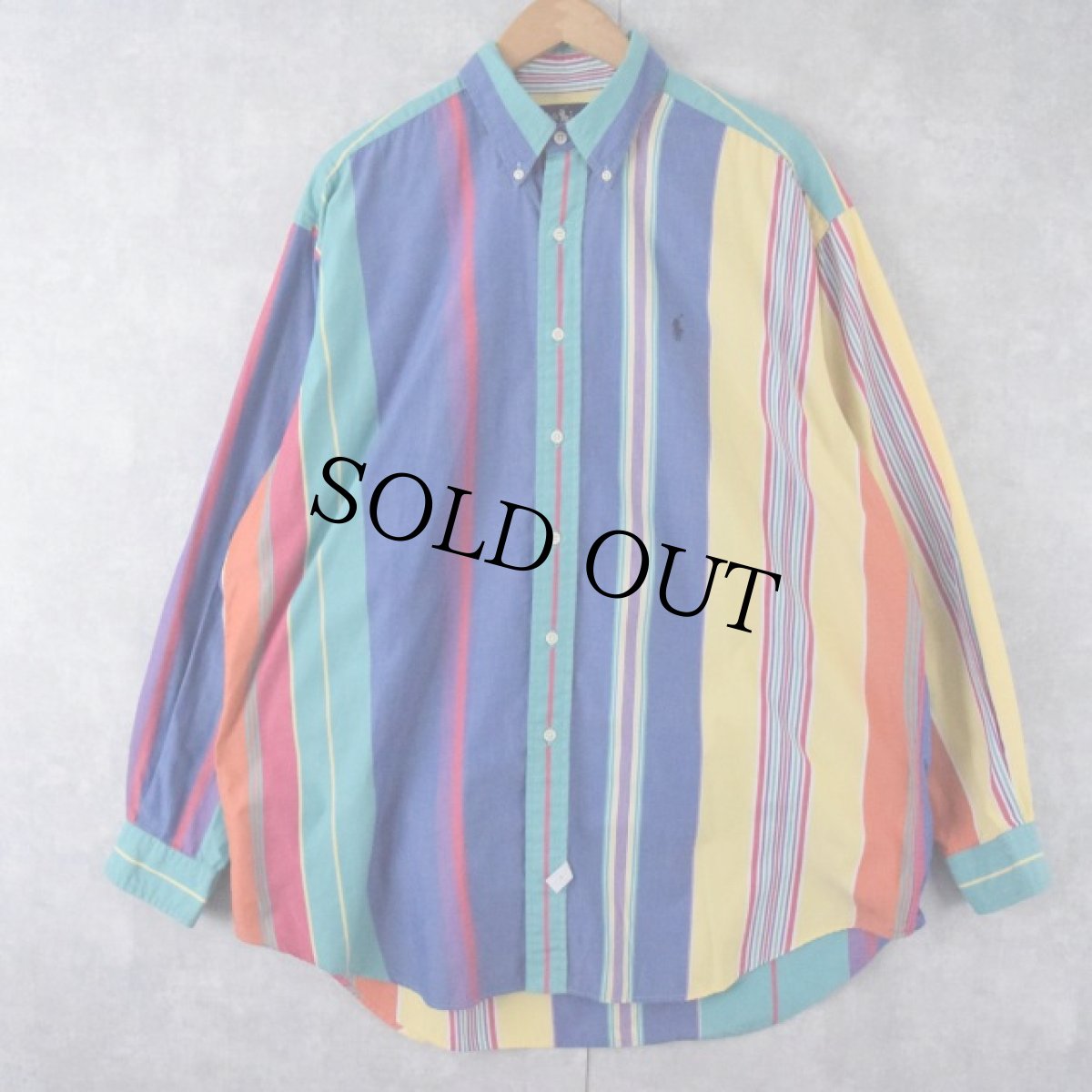 画像1: POLO Ralph Lauren "The Big Shirt" マルチストライプ柄 コットンボタンダウンシャツ L (1)