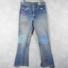 画像1: 70's Levi's 517 66single "BOOT CUT" パッチワークリメイク デニムパンツ W28 (1)