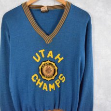 画像1: 50〜60's JACK FROST WOOLEN WEAR "UTAH CHAMPS" パッチ付き Vネックニットセーター  (1)