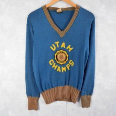 画像2: 50〜60's JACK FROST WOOLEN WEAR "UTAH CHAMPS" パッチ付き Vネックニットセーター  (2)