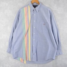 画像1: 90's〜 POLO Ralph Lauren "BIG SHIRTS" ストライプ柄 オックスシャンブレーボタンダウンシャツ L (1)