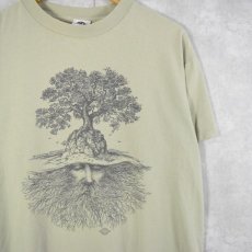 画像1: 90's Nicholson USA製 "Tree Roots Man" アートイラストプリントTシャツ M (1)