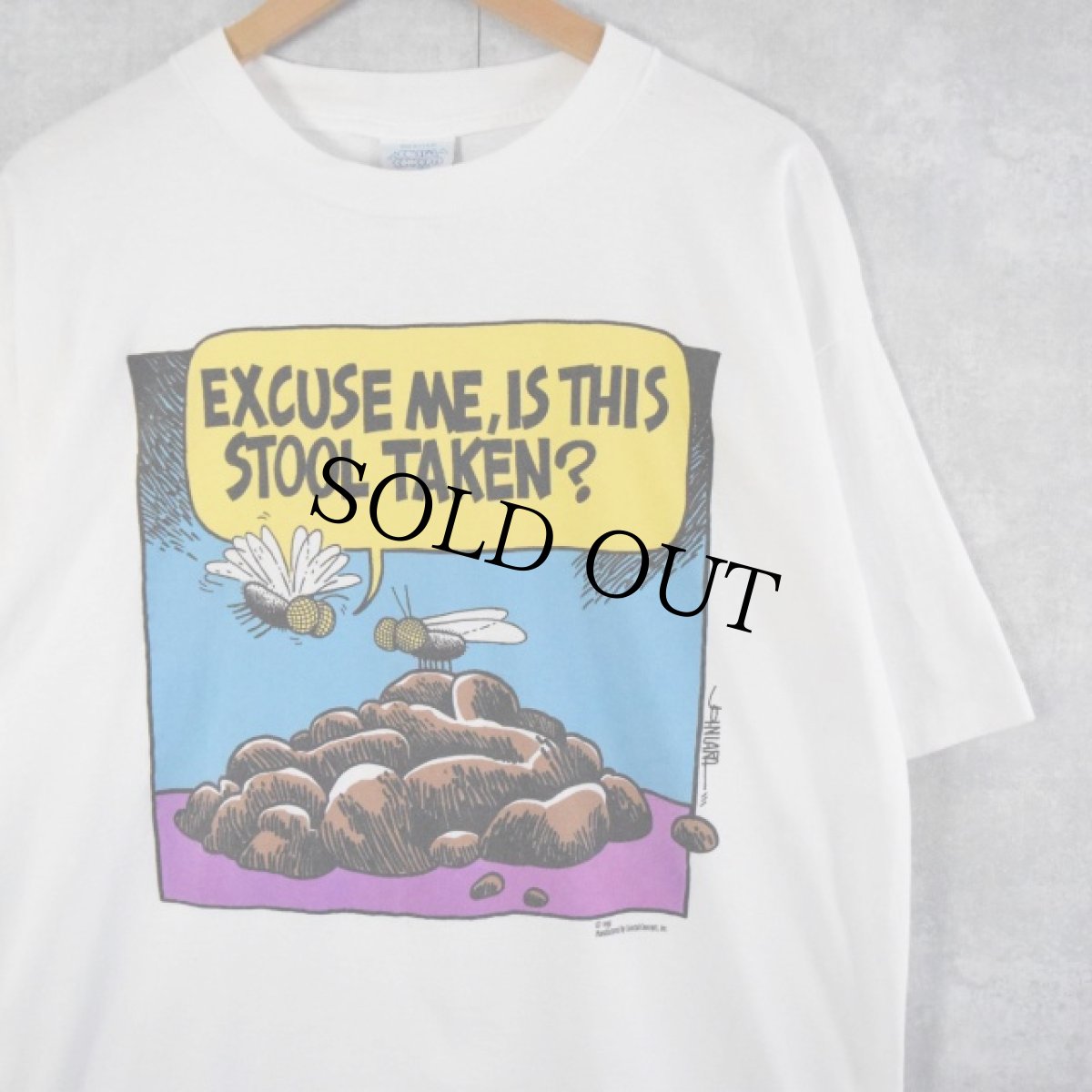 画像1: 90's USA製 "EXCUSE ME, IS THIS STOOL TAKEN?" イラストプリントTシャツ XL (1)