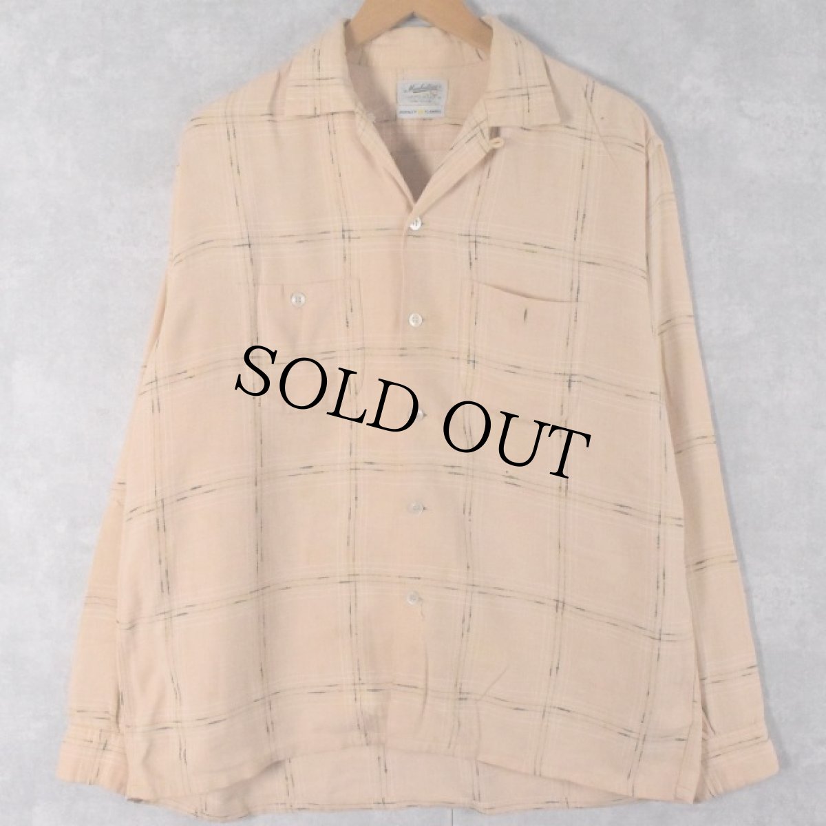 画像2: 50〜60's Manhattan "Golden Needle" チェック柄刺繍 オープンカラー ウールフランネルシャツ L (2)