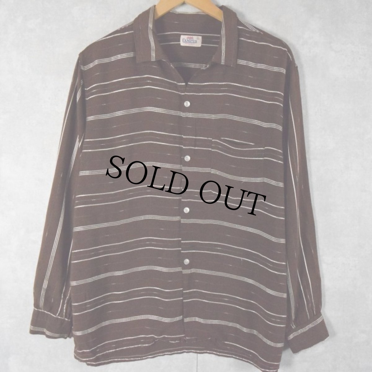 画像2: 50〜60's CAMPUS ボーダー柄刺繍 オープンカラーシャツ XL (2)