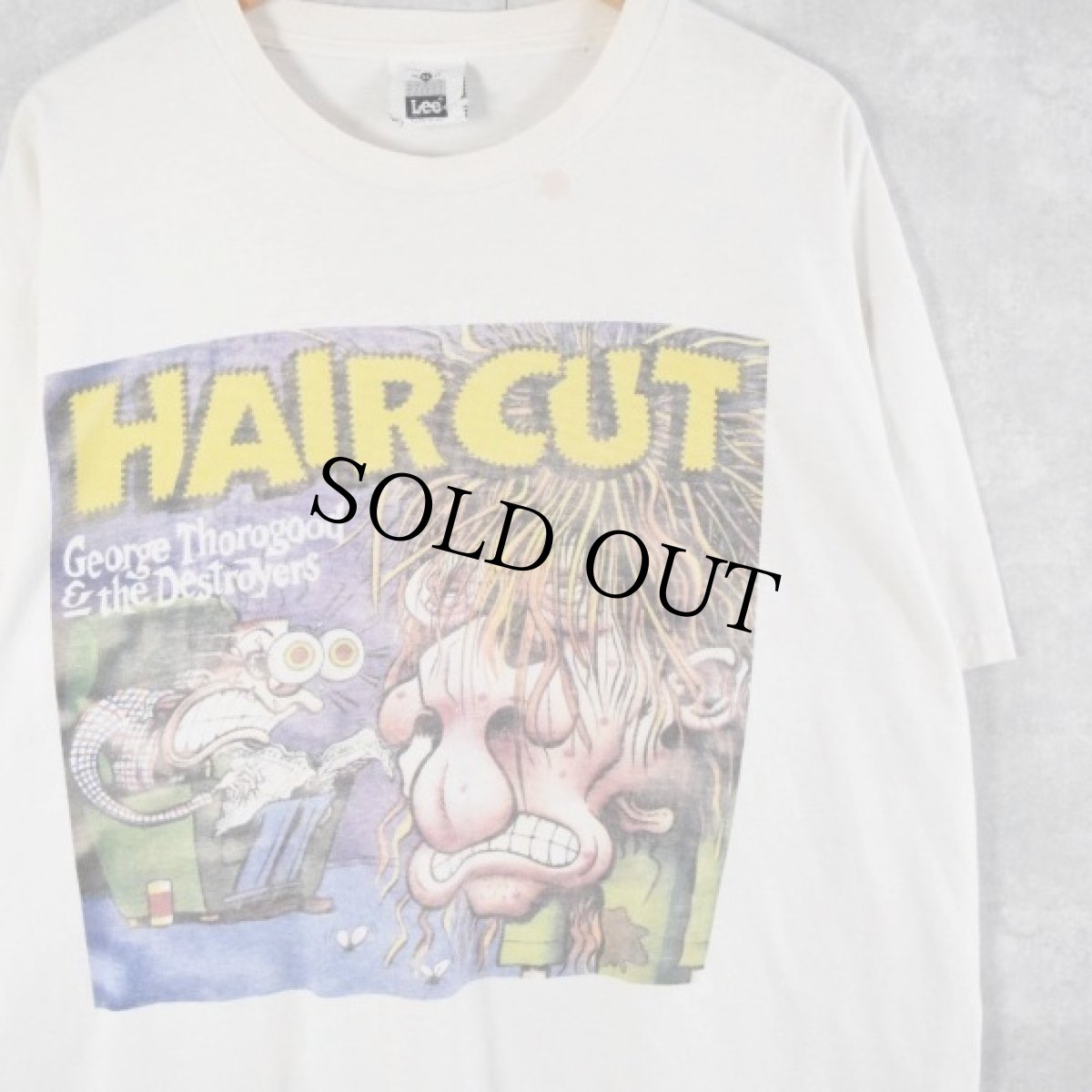 画像1: 90's George Thorogood & the Destroyers "Haircut" Peter Baggeイラスト ブルースロックバンドアルバムTシャツ XL (1)