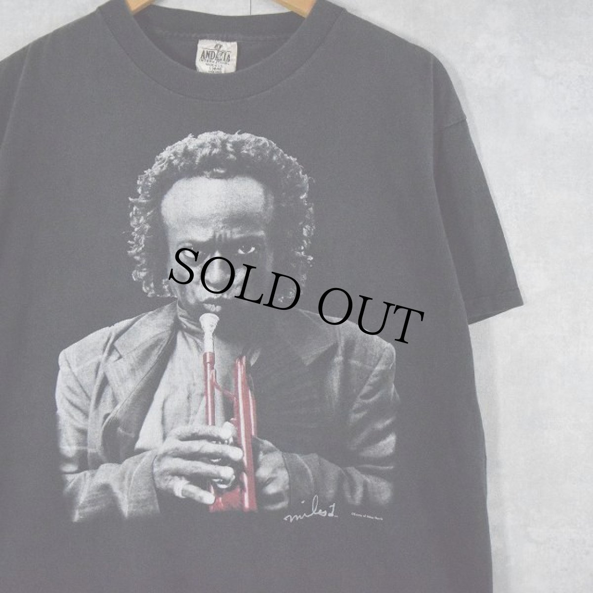 画像1: 90's Miles Davis USA製 ジャズミュージシャン プリントTシャツ BLACK L (1)