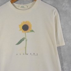 画像1: 90's "FLOWERS" USA製 ひまわりイラストTシャツ L (1)