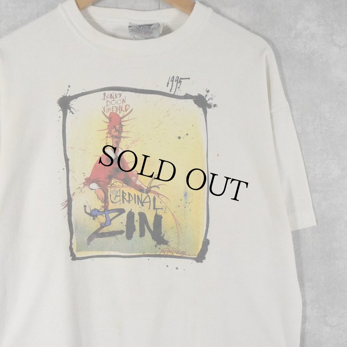 画像1: 90's Ralph Steadman "Cardinal Zin" アートプリントTシャツ L (1)