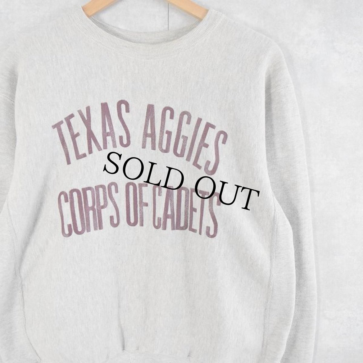 画像2: 70's Champion 赤単色タグ REVERSE WEAVE USA製 "TEXAS AGGIES CORPS OF CADETS" プリントスウェット L (2)