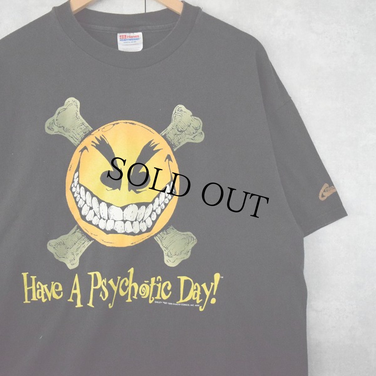 画像1: 90's chaos! comics SMILEY "Have a Psychotic Day" コミックプリントTシャツ XL (1)