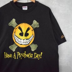 画像1: 90's chaos! comics SMILEY "Have a Psychotic Day" コミックプリントTシャツ XL (1)