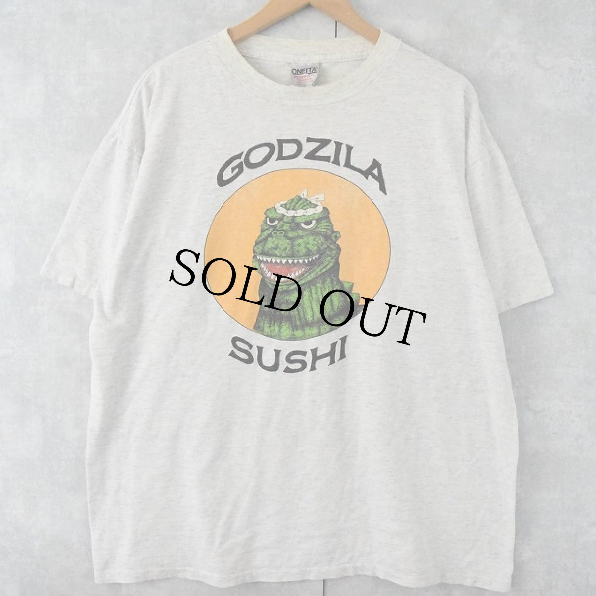 画像2: 90's USA製 "GODZILA SUSHI" キャラクターパロディプリントTシャツ XL (2)