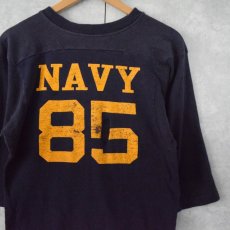 画像1: 80's Champion USA製 トリコタグ "NAVY 85" フットボールTシャツ S (1)