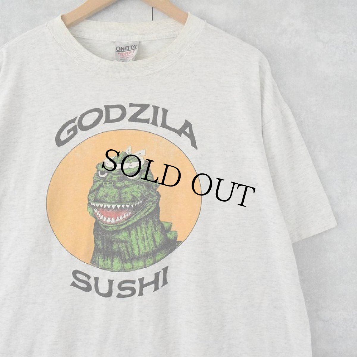 画像1: 90's USA製 "GODZILA SUSHI" キャラクターパロディプリントTシャツ XL (1)