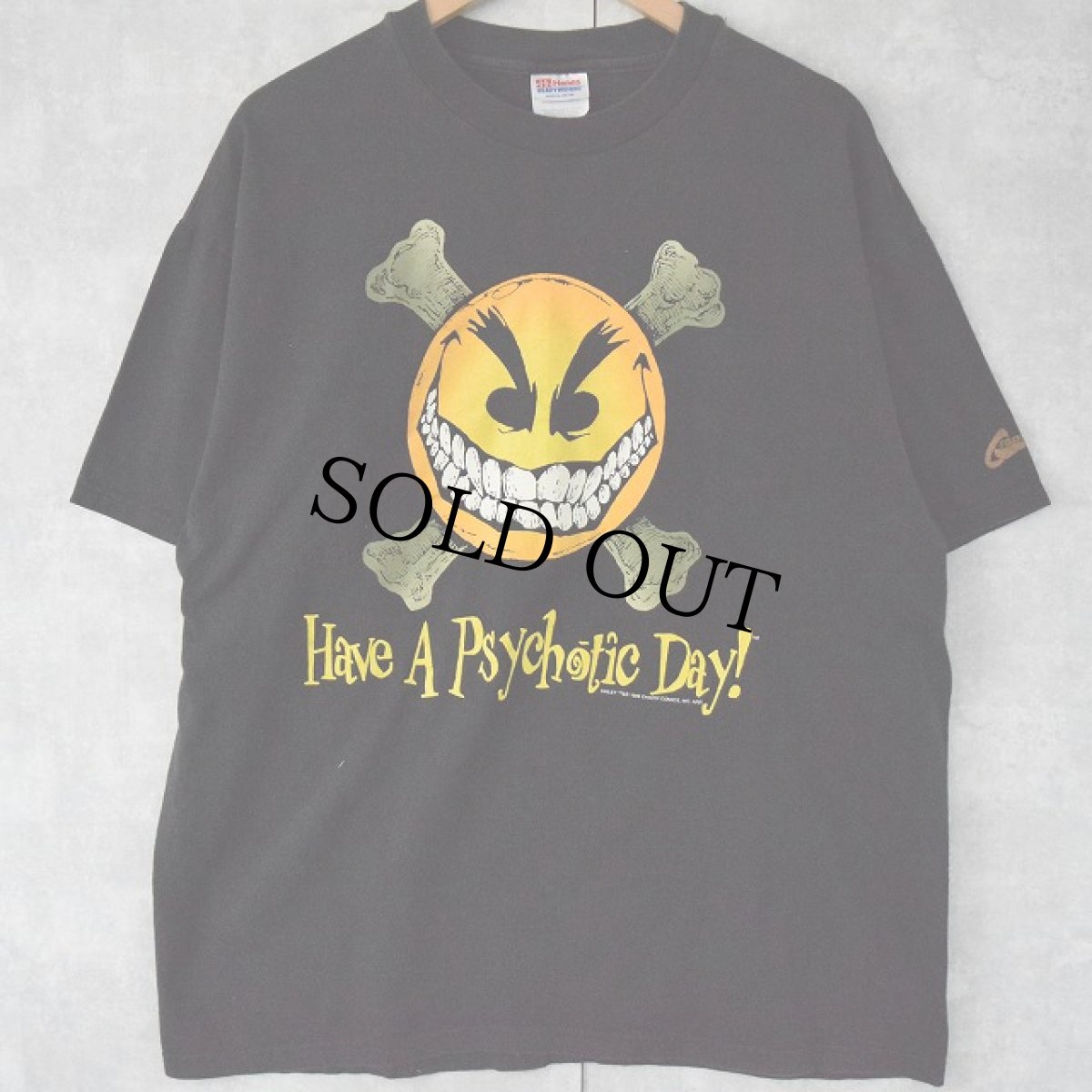 画像2: 90's chaos! comics SMILEY "Have a Psychotic Day" コミックプリントTシャツ XL (2)