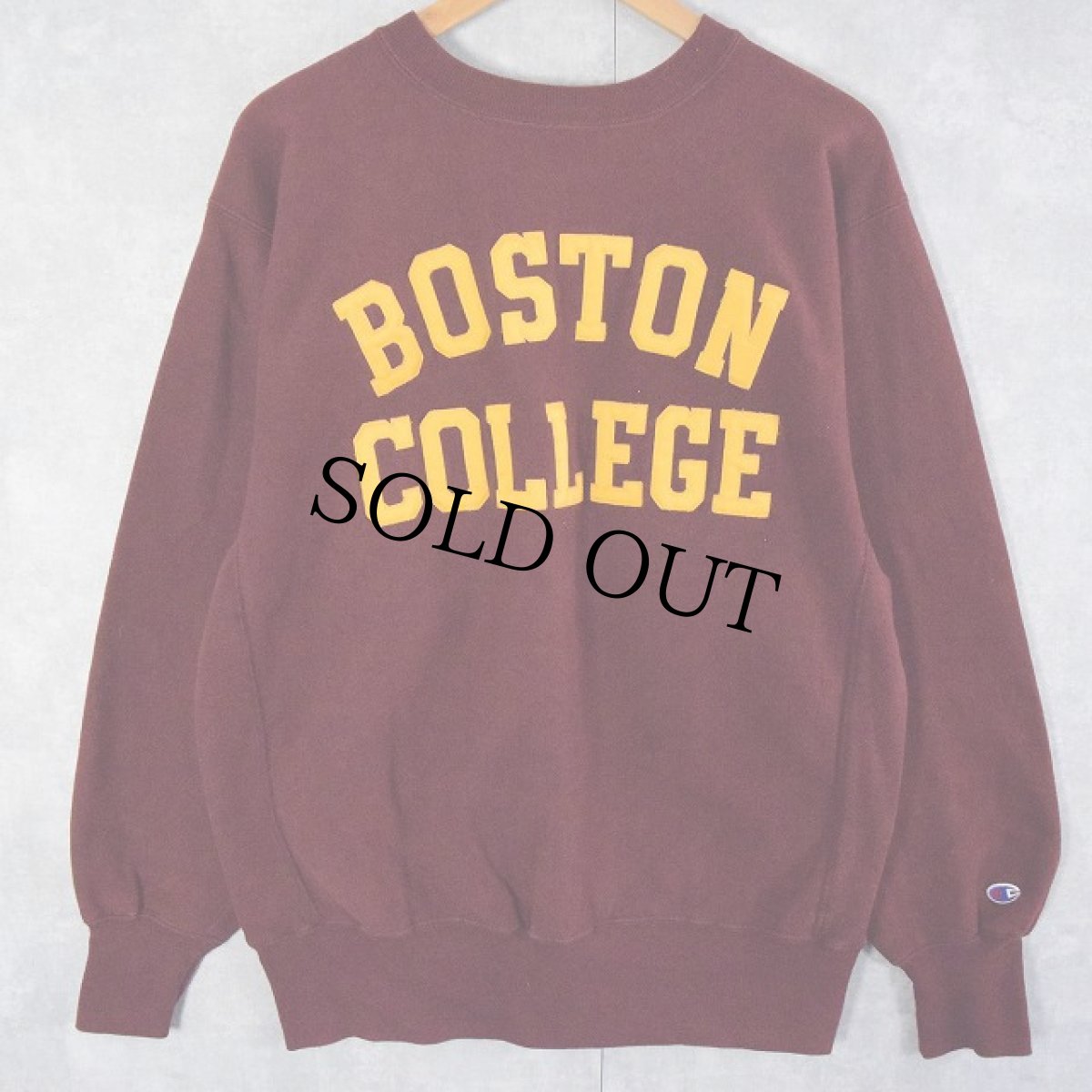 画像1: 90's Champion REVERSE WEAVE USA製 "BOSTON COLLEGE" ナイロンパッチ付き スウェット XL (1)