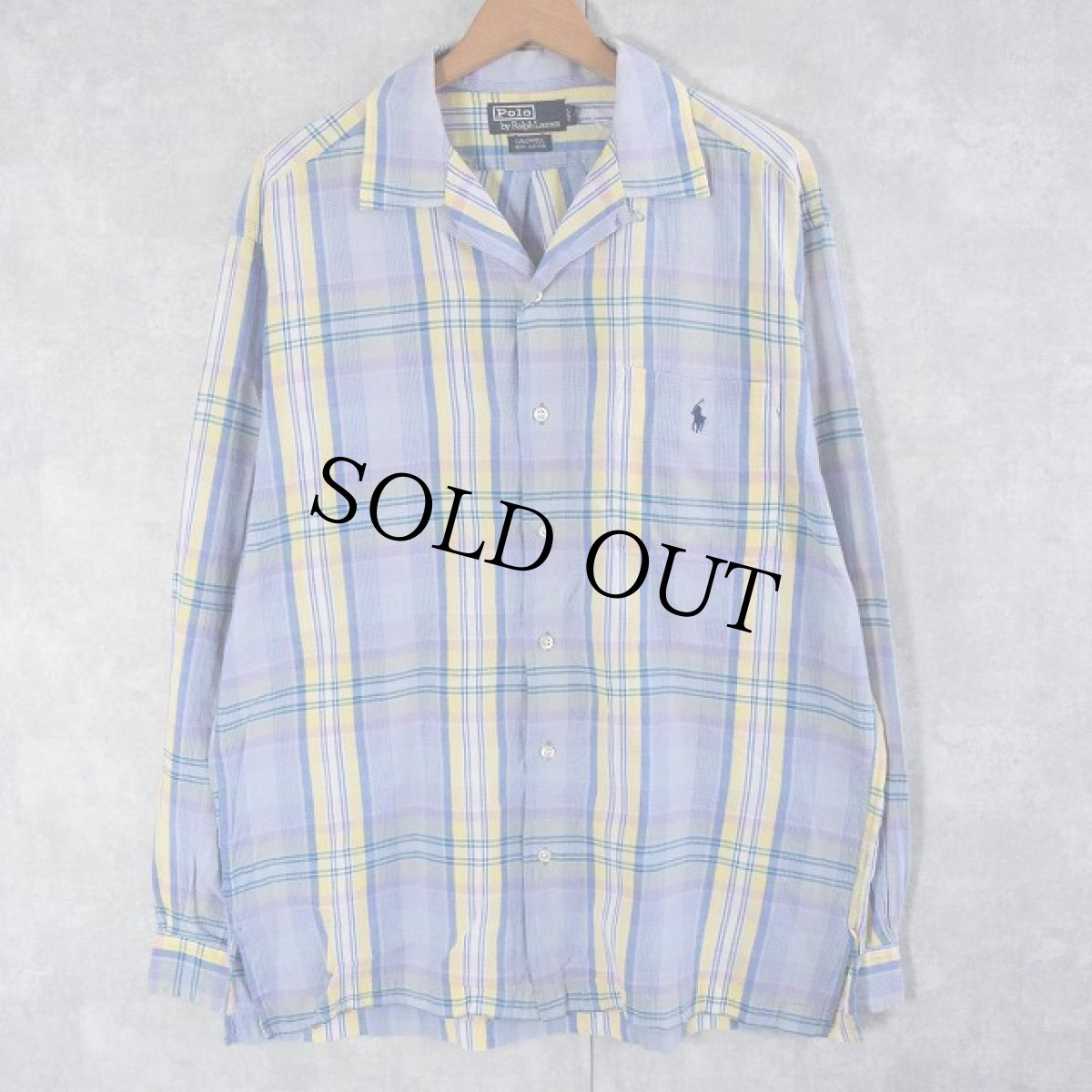 画像1: 90's〜 POLO Ralph Lauren "CALDWELL" インディアンマドラス チェック柄 オープンカラーシャツ M (1)